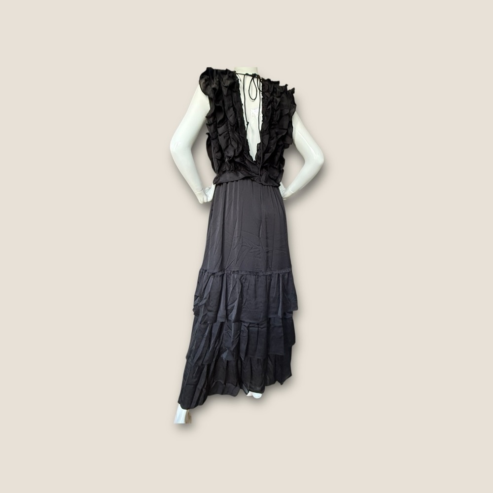 Sweet lemon black  Layered/Tiered V-Neck Dress. Size L - Picture 6 of 7